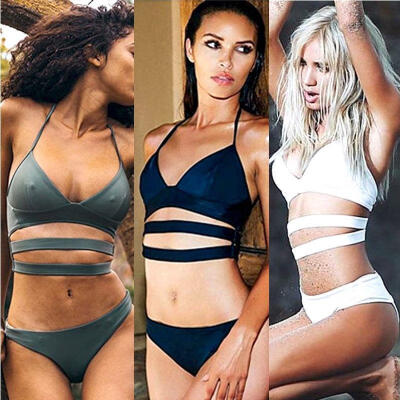 

Swimwear Women Triangle Bikini Set Bandage Push-Up Swimsuit Bathing Beachwear