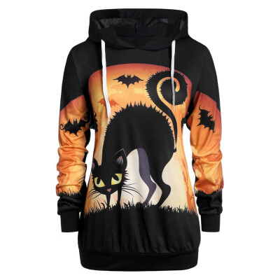 

Tailored Womens Loos Cute Long Sleeve Halloween Pumpkin BatCat Hooded Sweatshirt Tops