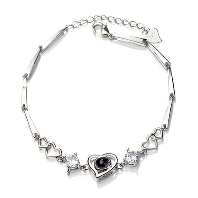 

I Love You In 100 Languages Heart Bangles Microscopic Carvings Light Projected Pendant Bracelets