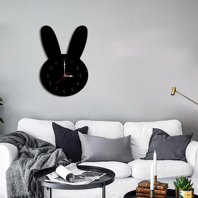 

Gobestart Nordic Style Rabbit Wall Clock Silent Wooden Clock for Home Living Room