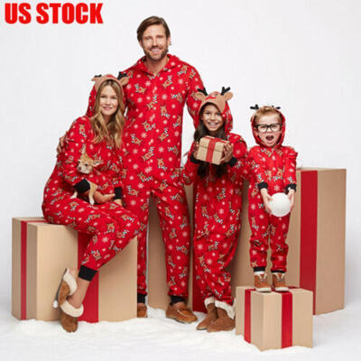 

Family Matching XMAS Pajamas Set Adult Kids Baby Deer Hooded Nightwear Sleepwear