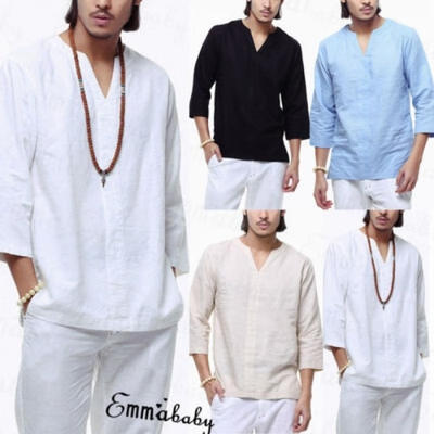 

Men´s Linen Slim Fit v-neck Long Sleeve Muscle Tee Shirts Casual T-shirt Tops Blouse