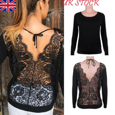 

Women Sheer Long Sleeve Hollow Floral Lace Crochet Tee T-Shirt Tops Blouse UK