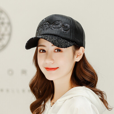 

Korean version of female spring&autumn baseball cap letters sequins casual outdoor Cap young couples student visor male