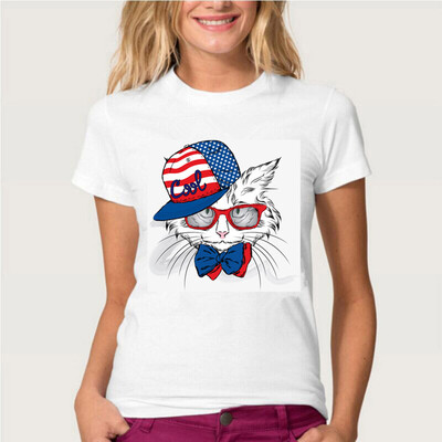 

Starmoon Women Cute Cartoon Cat Sprouting Print Round Neck Short Sleeved White T-shirt