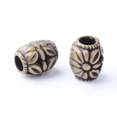 

Tibetan Style Alloy Europen Beads Large Hole Beads Barrel with Flower Cadmium Free & Nickel Free & Lead Free Antique Bronze