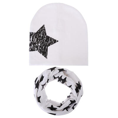 

2pcsSet Baby Hat Girl Boy Cap Kids Beanie Winter Stars Infant Cotton Scarf