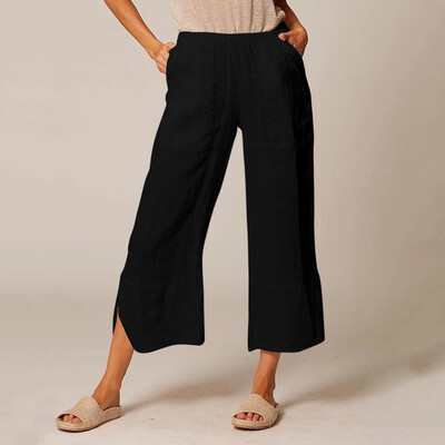 

The Fashion Womens Casual Pockets Solid Cotton Pants