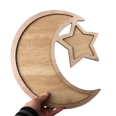 

Rustic Wooden Eid Mubarak Party Serving Tray Ramadan Food Tableware Display Desk Organizer Wood Decoration