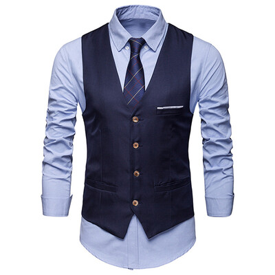 

Men Formal Office Work Button Vest Tops Sleeveless Plus Size Outerwear Waistcoat