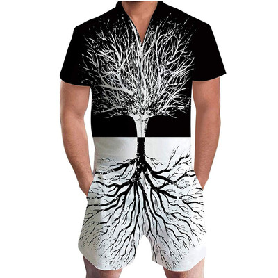 

Men Romper Street Casual Cargo Pants Jumpsuit Overall T-Shirt Shorts Set
