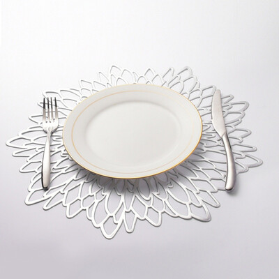 

PVC Placemat Hollowed Gold Stamping Hibiscus Flowers Shape table mat Unique Placemat