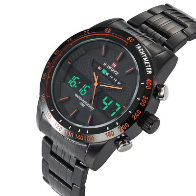 

NAVIFORCE Stainless Steel 3ATM Waterproof Fashion Wristwatch Dual Time Quartz Sports Men Watch with Function of Backlight Alarm Ca