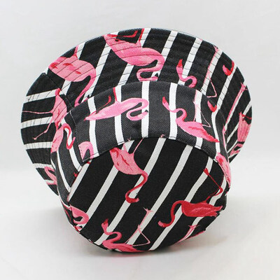 

Flamingo Print Bucket Hat Women Double Wear Cotton Cap Sun Hats Autumn Men Fishing Hat