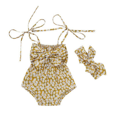 

Newborn Baby Girls Flower Romper Bodysuit Jumpsuit 2pcs Outfits Clothes Sunsuit