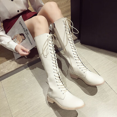 

Redwood boots ladies knee-crossing autumn British wind tie Martin boots thick heel side zipper Knight boots