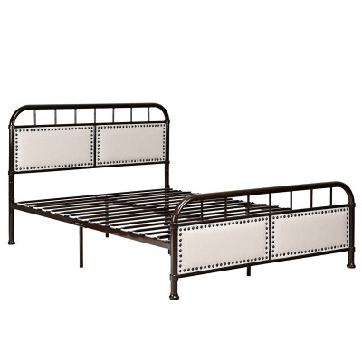 

Full Size Metal Upholstered Panel Headboard Bed Frame-Chocolate