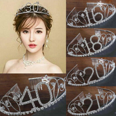 

UK Anniversary Birthday 1618203040th Silver Rhinestone Tiara Crown Headband