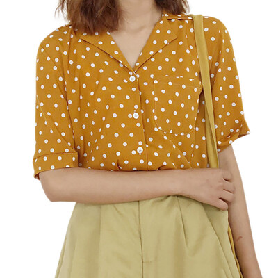 

Fashion Women Shirt V-neck Korean Style Polka Dot Harajuku Women Clothes New Tops