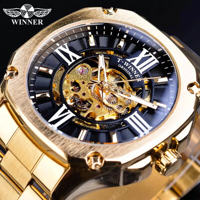 

T-winner new European&American style mens fashion casual hollow mechanical movement automatic mechanical watch mens watch