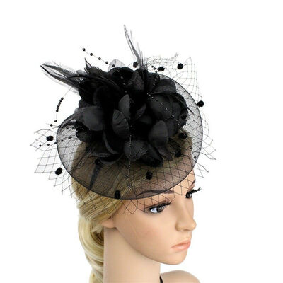 

Lady Flower Mesh Fascinator Feather Headband Party Headwear Cocktail Headpiece
