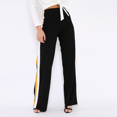 

Tailored Womens Side Striped High Waist Wide Leg Yoga Casual Pants Long Trousers