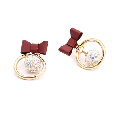 

Simple Design Gold Color Bow Earring Chic Round Crystal Stud Earrings For Women New Fashion Jewelry