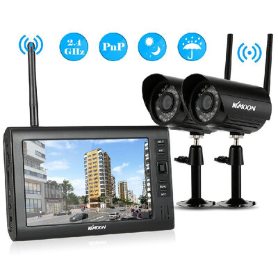 

KKmoon Wireless 24GHz 7" TFT Digital LCD Display Monitor 4 Channel Quad DVR 4 IR Night Vision Waterproof Camera Support AV Ou