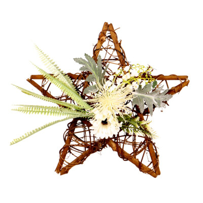 

New Star-Shaped Wooden Frame Artificial Flowers Garland Pendant Faux Floral Hanging Wreath Wall Window Wedding Parties Home Decor