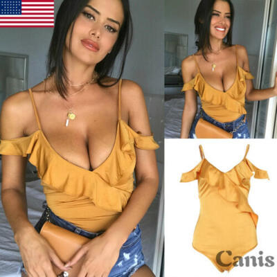 

US 2019 Women Sexy V-neck Sleeveless Vest Tops Casual Romper Jumpsuit Bodysuit