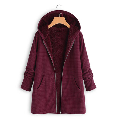 

Gobestart Womens Winter Warm Outwear Lattice Hooded Pockets Vintage Oversize Coats