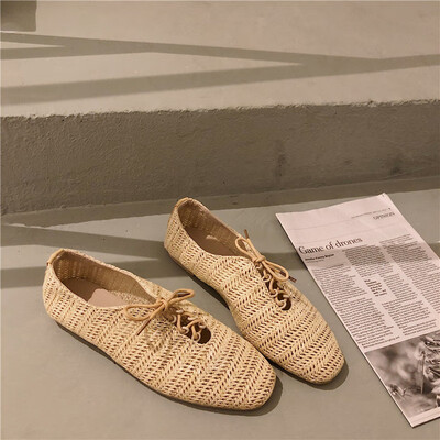 

Straw-knitted single shoe woman Xia Style Retro Style Tou Liu Hu shoe woman breathable one foot pedal flat sole shoe woman