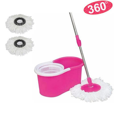 

Microfiber Magic Mop with Bucket 2 Heads Rotating 360Â°Easy Floor Mop Pink