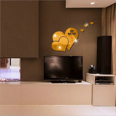 

〖Follure〗3D Mirror Wall Sticker Heart Shaped Art Decal Removable Living Room Home Decor