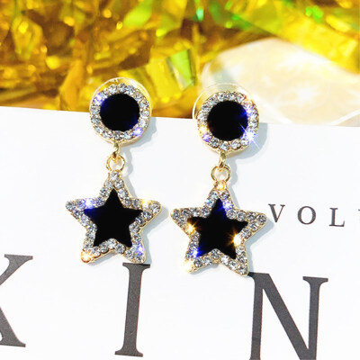 

EK210 Korean Style Geometric Star Round Earrings For Women Crystal Rhinestone Earrings Wedding Jewelry Fashion Female Gifts