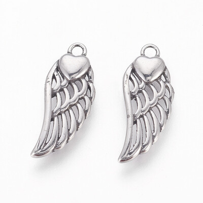 

304 Stainless Steel Pendants Wings with Heart Antique Silver 20x8x25mm Hole 16mm