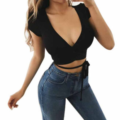

Women Summer Sexy Versatile Sling Sleeveless Comfortable Tops V-neck Cross Strap Slim T Shirt