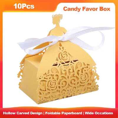 

10Pcs Laser Cut Favor Boxes Hollow Design Candy Box Gift With Ribbons for Garden Theme Wedding Birthday Party Bridal Shower Annive