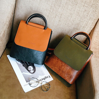 

New PU leather womens backpack European&American style soft face popular girls solid color small bag