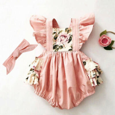 

Toddler Newborn Baby Girl Romper Jumpsuit Bodysuit Clothes Headband Outfit Sets