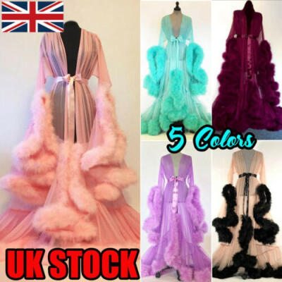 

UK Women Lace LIngerie Sheer Robe Kimono Full Sleeve Gown Babydoll Nightwear NEW