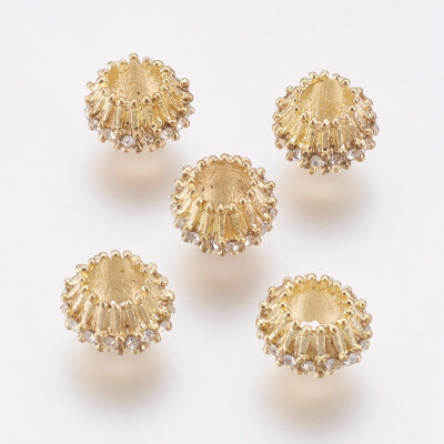 

Alloy European Beads Large Hole Beads with Rhinestone Rondelle Golden 11x8mm Hole 5mm