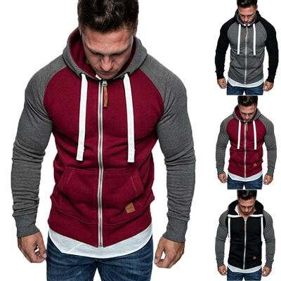 

New Plain Mens American Fleece Zip Up Hoody Jacket Sweatshirt Hooded Zipper Top