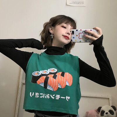 

Japanese Style Harajuku T-shirt With Vest Autumn Women Kawaii Friends 90s Funny Tops Stranger Things Punk Tee Shirt Femme