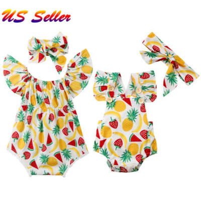 

USA Newborn Infant Baby Girls Romper Jumpsuit Bodysuit Headband Clothes Outfits
