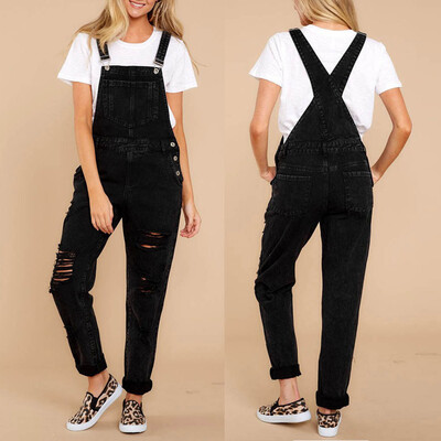 

〖Follure〗Women Casual Denim Bib Pants Hole Overalls Jeans Straps Demin Trousers Rompers