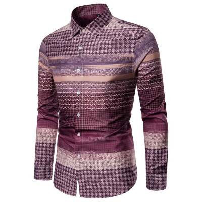 

Toponeto Mens Ethnic Style Vintage Printing Slim Long Sleeve Dress Shirt Blouse Tops