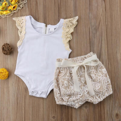 

Newborn Toddler Baby Girl Clothes RompersLace Pants Shorts Summer 2PCS Outfits