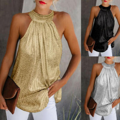 

Women High Neck Sleeveless Tank Top Vest Summer Loose Blouses Party T Shirt Tee