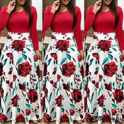 

Plus Size Ladies Long Sleeve Floral Boho Women Party Bodycon Maxi Dress Clothing